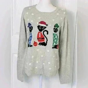 Karen Scott Sequined Cat Christmas Holiday Sweater Size XL